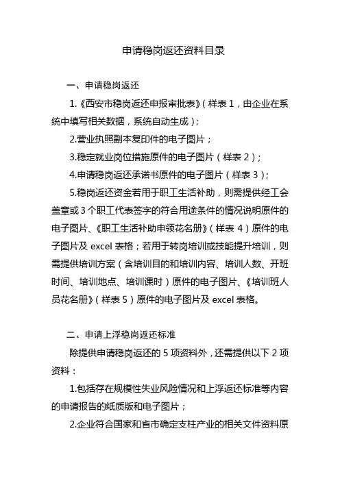 申请稳岗返还资料目录