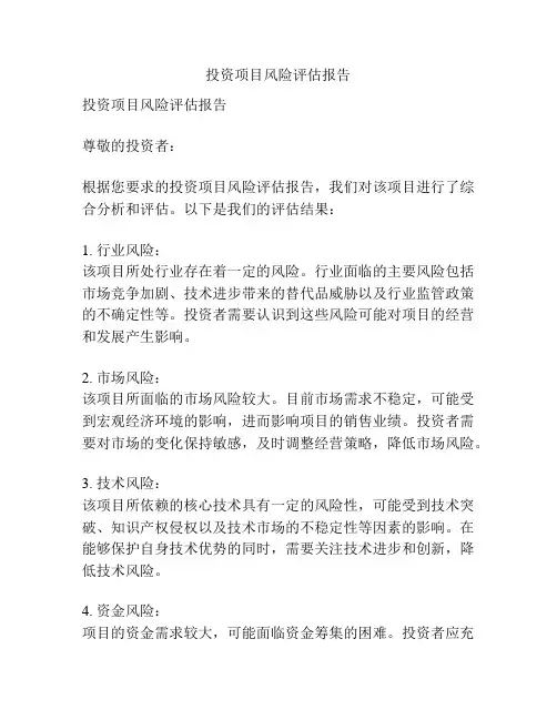 投资项目风险评估报告