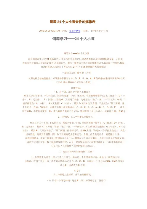 钢琴24个大小调音阶的规律表