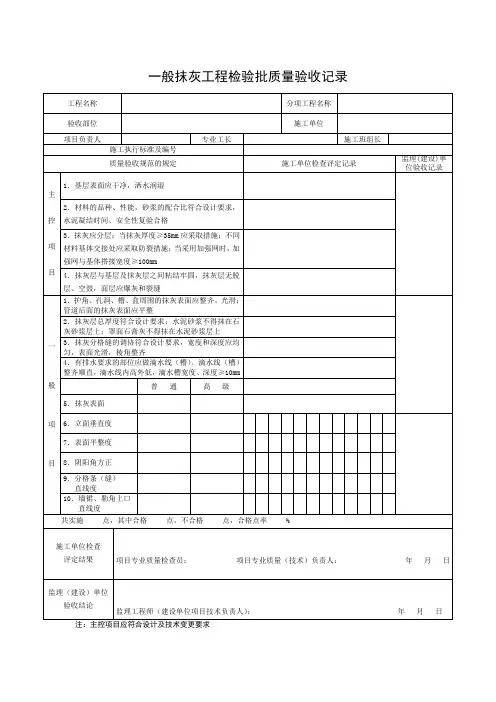 一般抹灰工程检验批质量验收记录