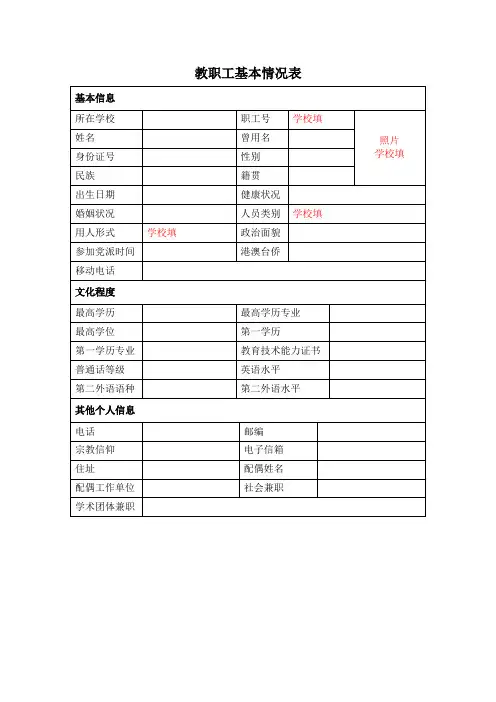 教职工信息表格模板