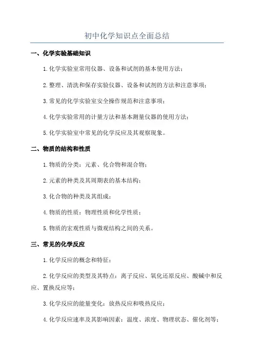 初中化学知识点全面总结