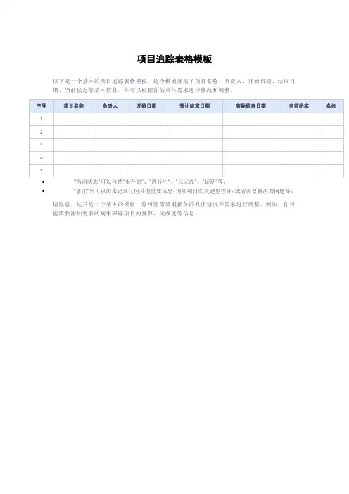 项目追踪表格