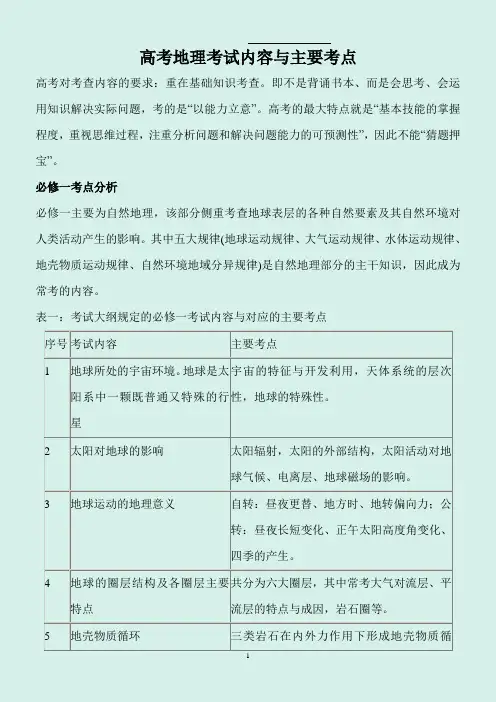 2020年高考地理考试重点与考点