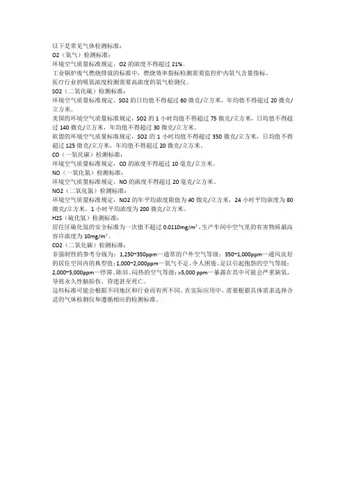 o2、so2、co、no、no2、h2s、co2检测标准