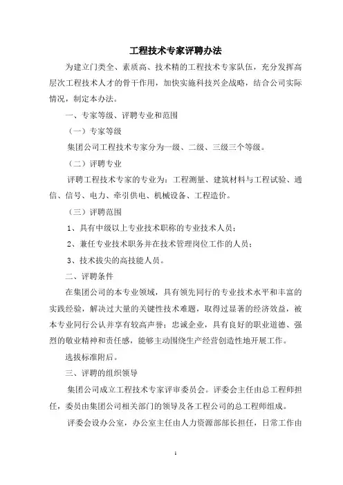 技术专家评聘 办法模板