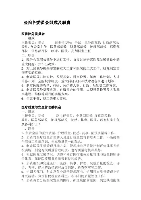 医院各委员会组成及职责