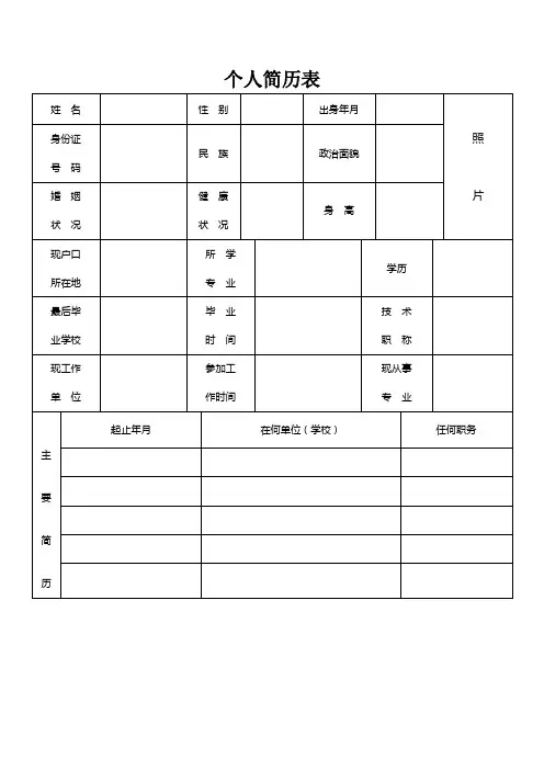 (完整word版)个人简历表格(通用版)