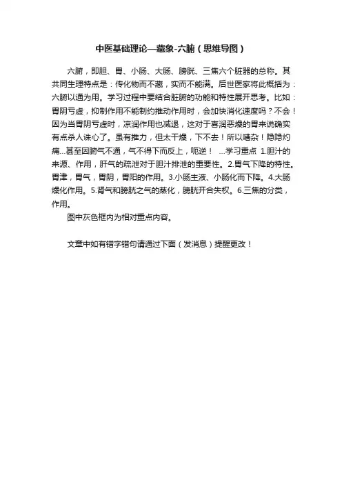 中医基础理论—藏象-六腑（思维导图）