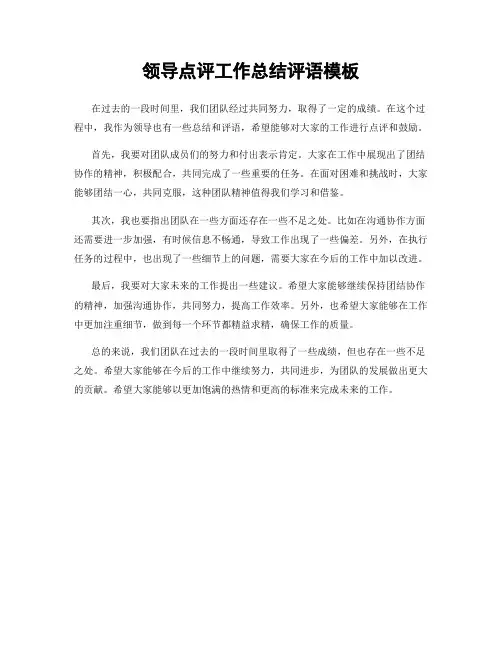 领导点评工作总结评语模板