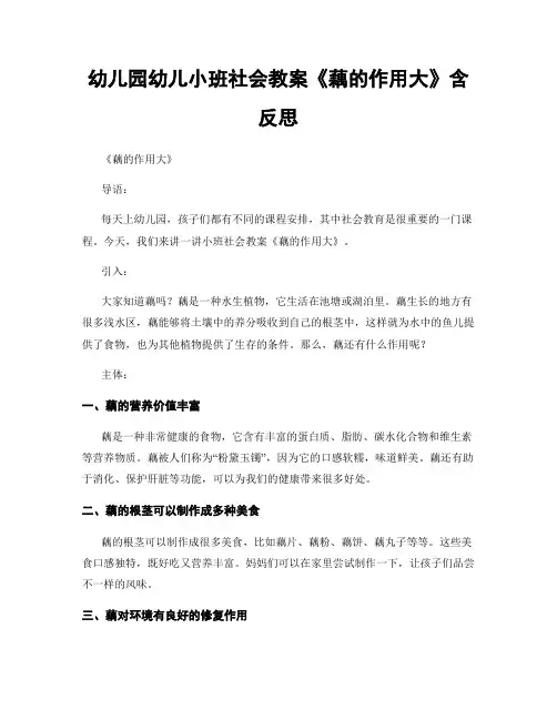 幼儿园幼儿小班社会教案《藕的作用大》含反思