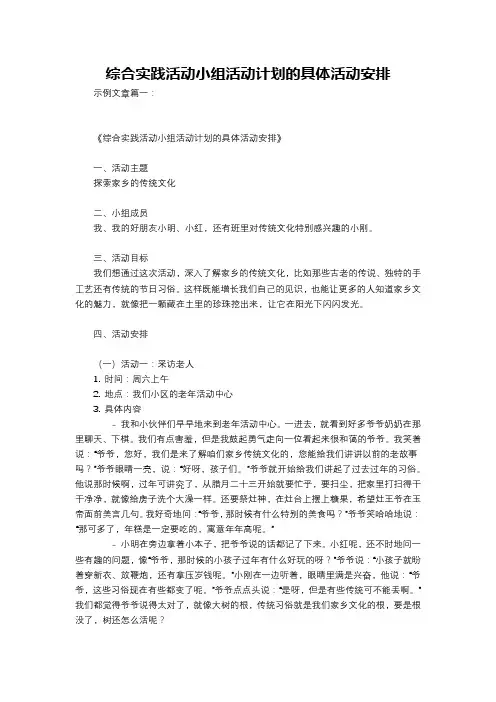 综合实践活动小组活动计划的具体活动安排