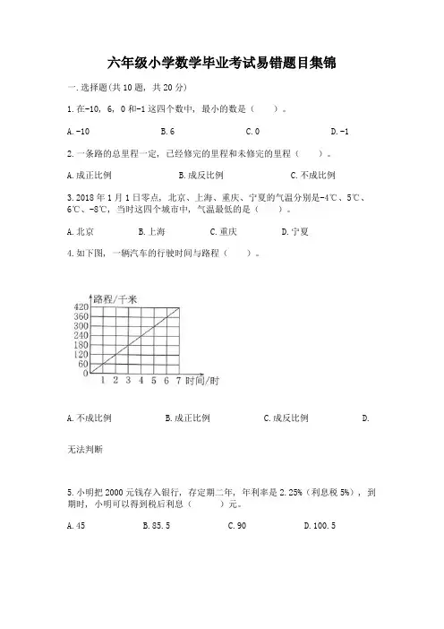 六年级小学数学毕业考试易错题目集锦含完整答案【全国通用】
