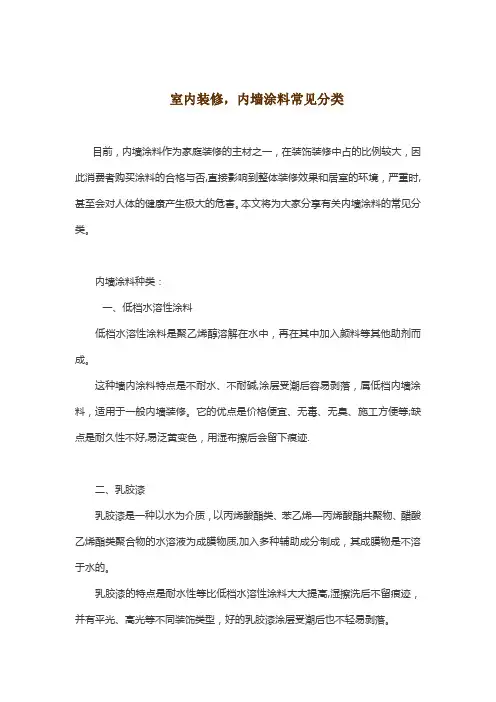 室内装修,内墙涂料常见分类