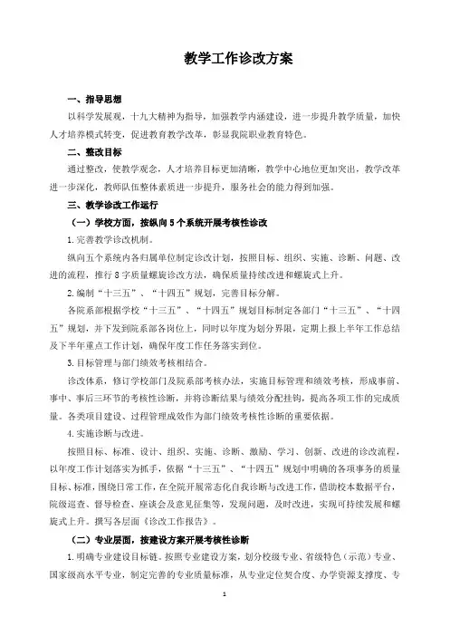 教学工作诊改方案