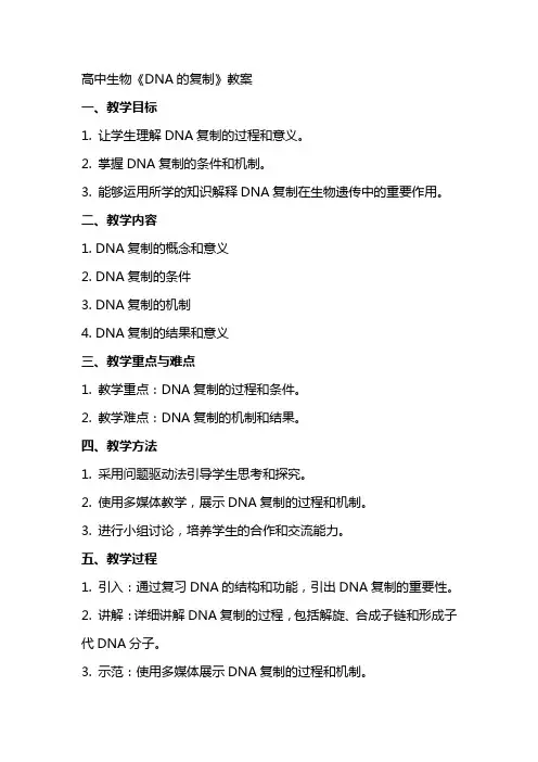 高中生物《DNA的复制》教案写