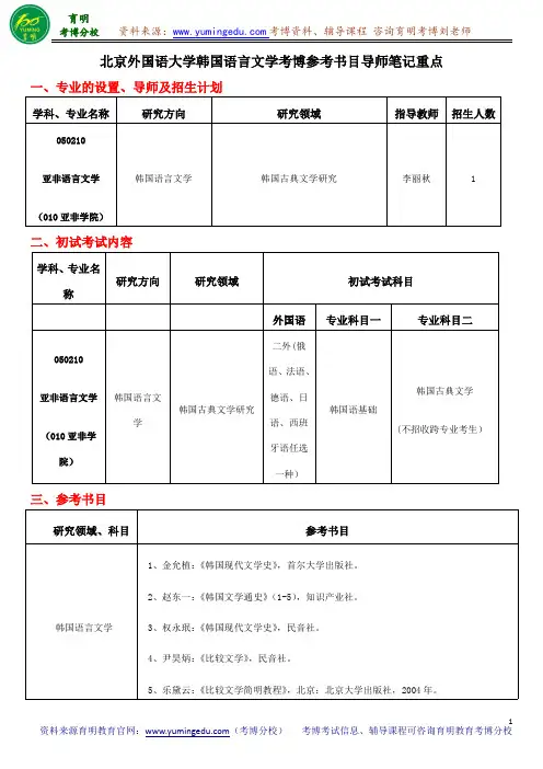 北京外国语大学韩国语言文学考博参考书目导师笔记重点