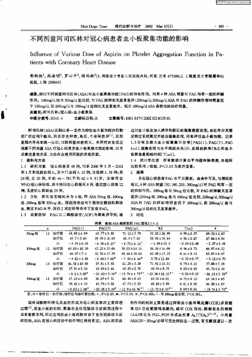 不同剂量阿司匹林对冠心病患者血小板聚集功能的影响