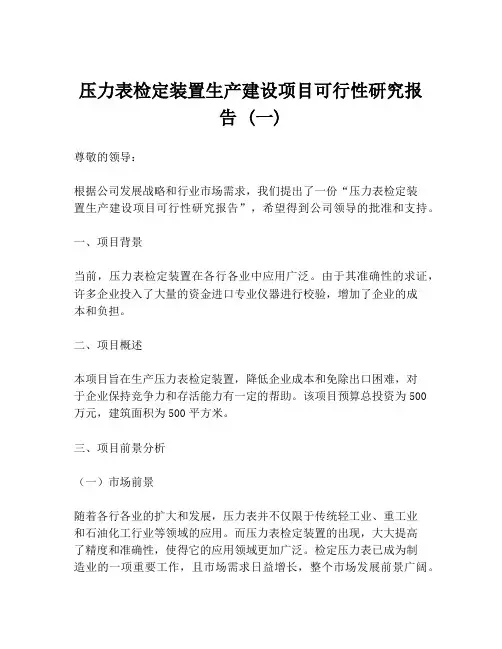 压力表检定装置生产建设项目可行性研究报告 (一)