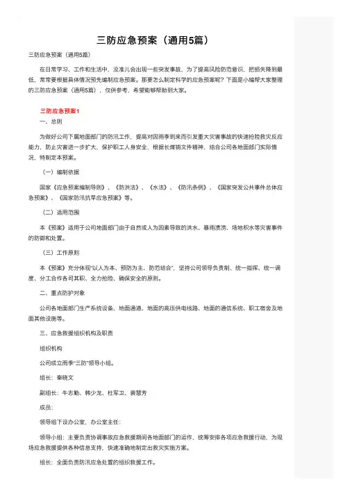 三防应急预案（通用5篇）
