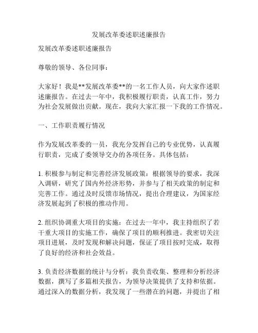 发展改革委述职述廉报告