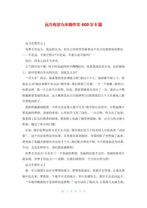 远方有梦九年级作文600字5篇
