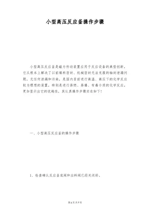小型高压反应釜操作步骤