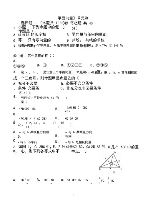 (完整版)平面向量单元测试卷及答案