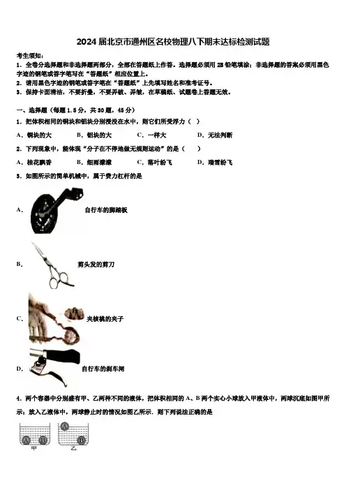 2024届北京市通州区名校物理八下期末达标检测试题及答案解析