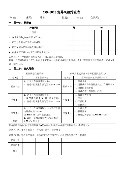 NRS-2002营养风险筛查表