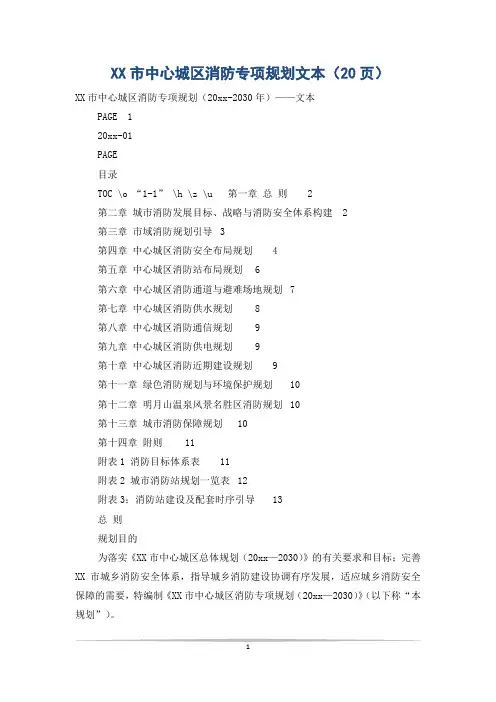 XX市中心城区消防专项规划文本(20页)