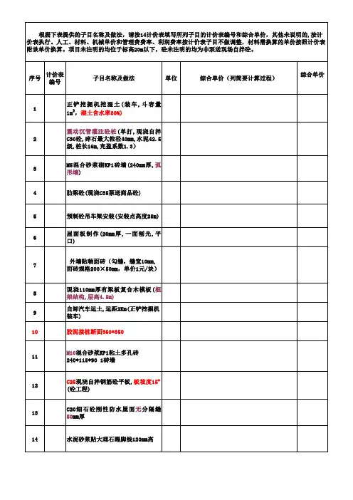 案例：综合单价计算