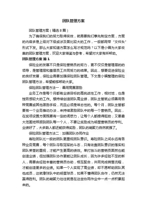 团队管理方案（精选8篇）