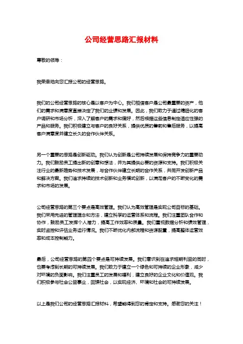 公司经营思路汇报材料