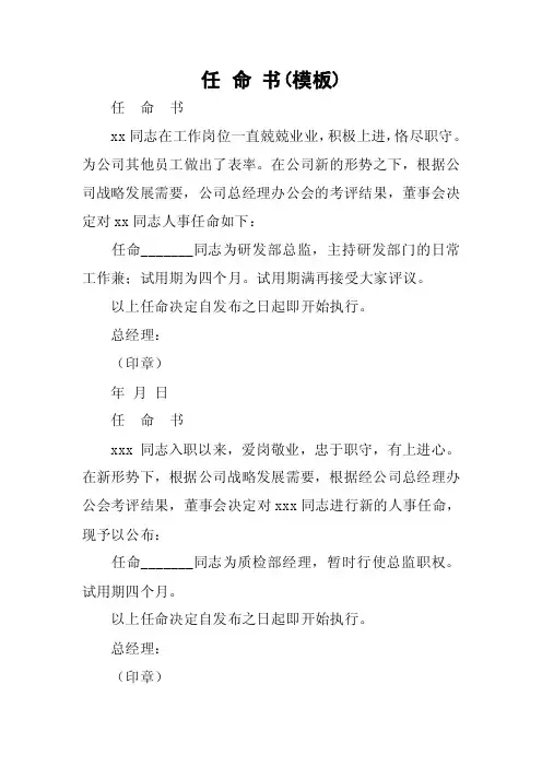 任命书（模板）