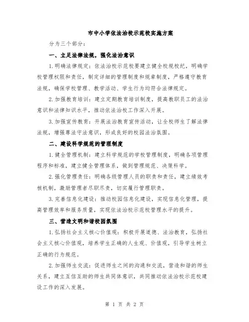 市中小学依法治校示范校实施方案