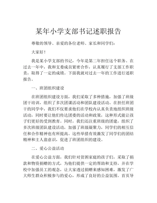 某年小学支部书记述职报告