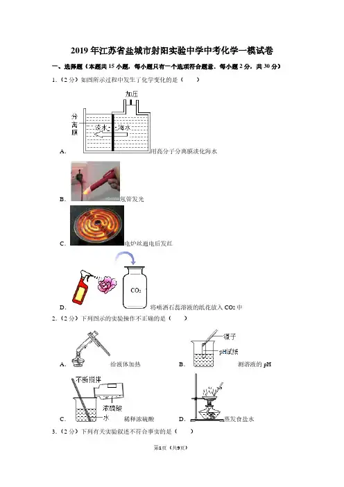 2019年江苏省盐城市射阳实验中学中考化学一模试卷