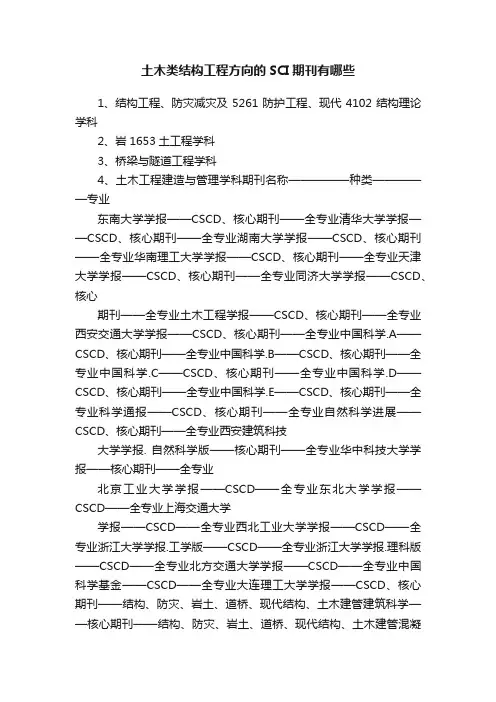 土木类结构工程方向的SCI期刊有哪些
