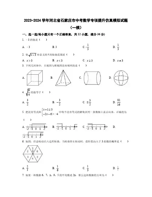【中考数学】2023-2024学年河北省石家庄市质量检测仿真模拟试卷2套(含解析)