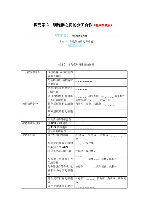 2025届高中生物高考复习学案：细胞器之间的分工合作