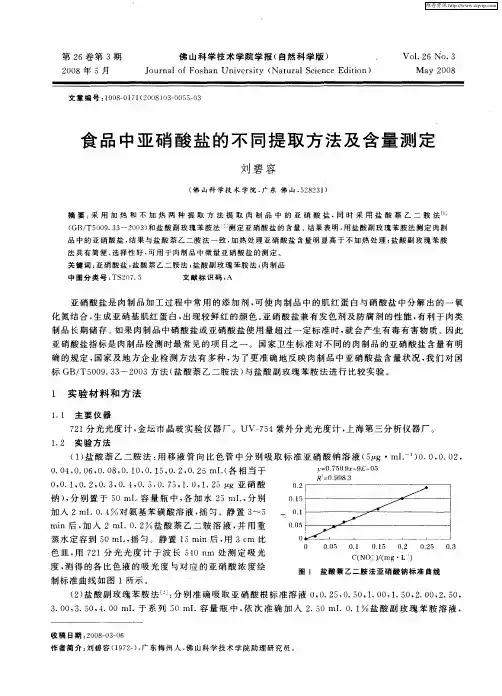 食品中亚硝酸盐的不同提取方法及含量测定