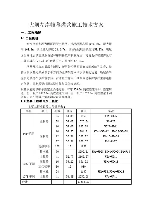 大坝左岸帷幕灌浆施工技术方案