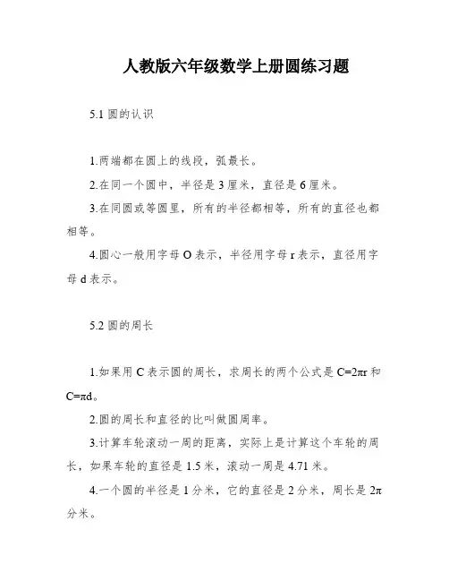人教版六年级数学上册圆练习题