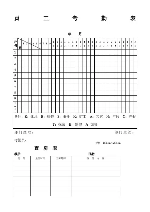 星级酒店管理表格汇集