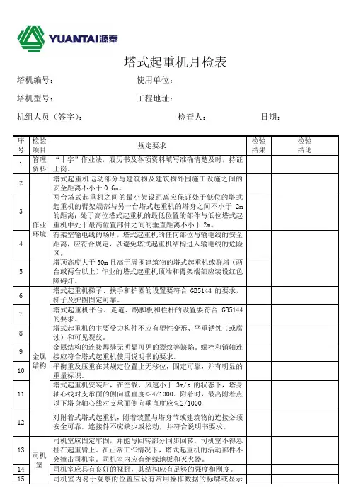 塔式起重机月检表
