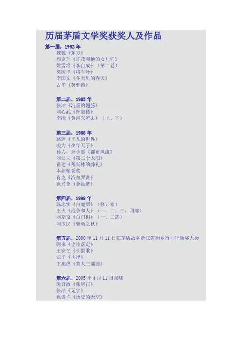 历届茅盾文学奖获奖人及作品