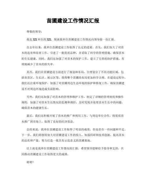 苗圃建设工作情况汇报