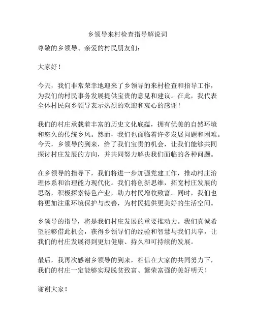 乡领导来村检查指导解说词