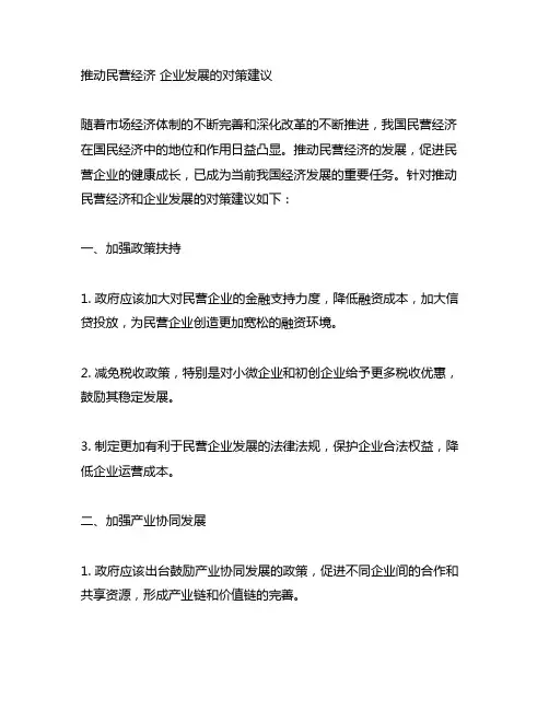 推动民营经济 企业发展的对策建议
